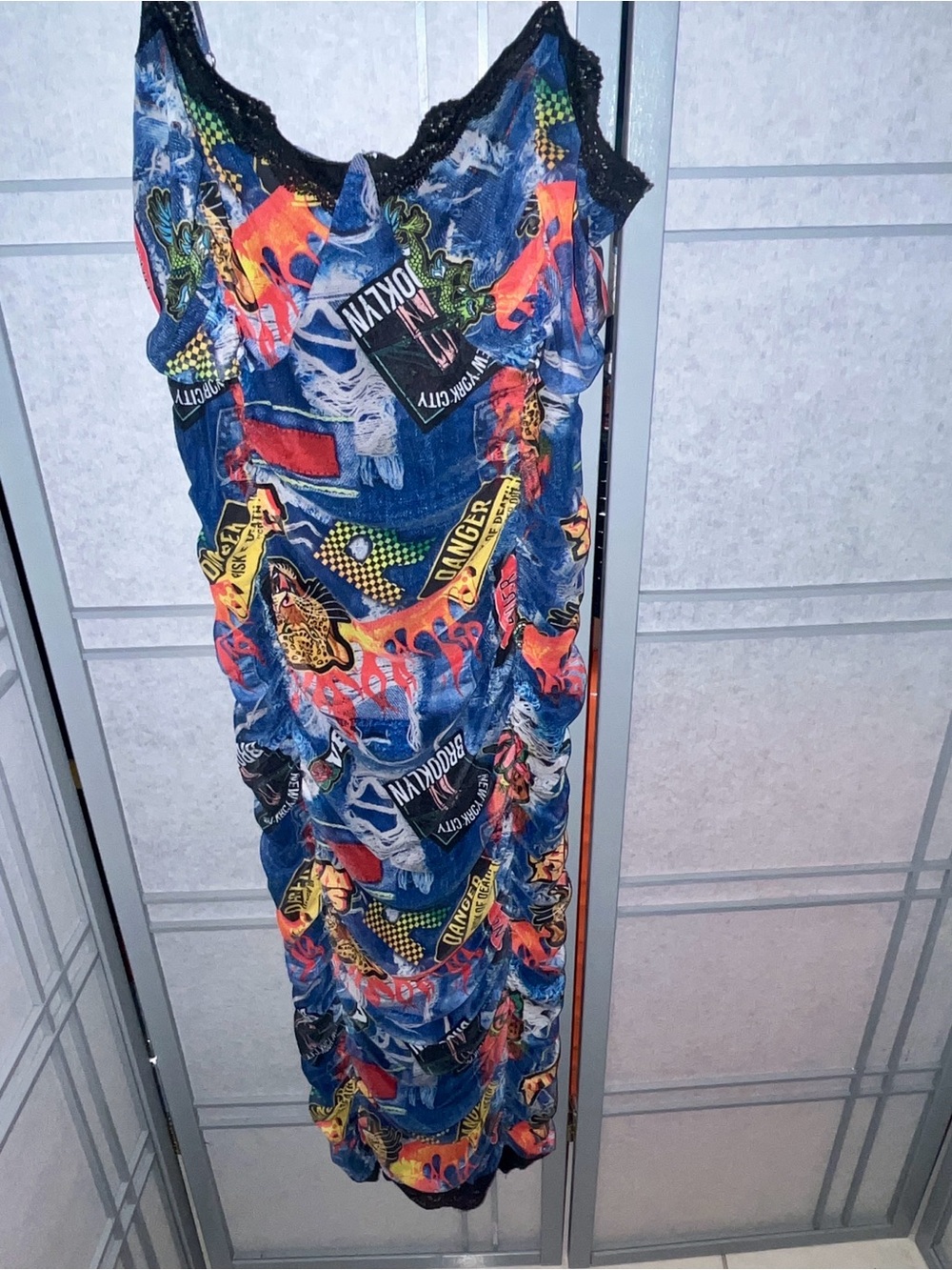 Fashion Nova Blue Multicolor Graphic Maxi Dress